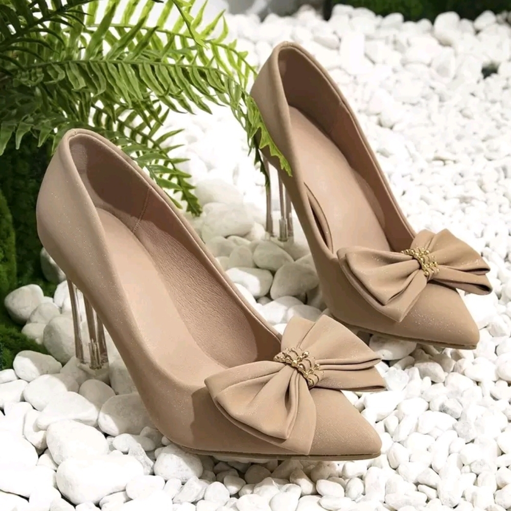 Elegant Tan High Heels with Bow Accent